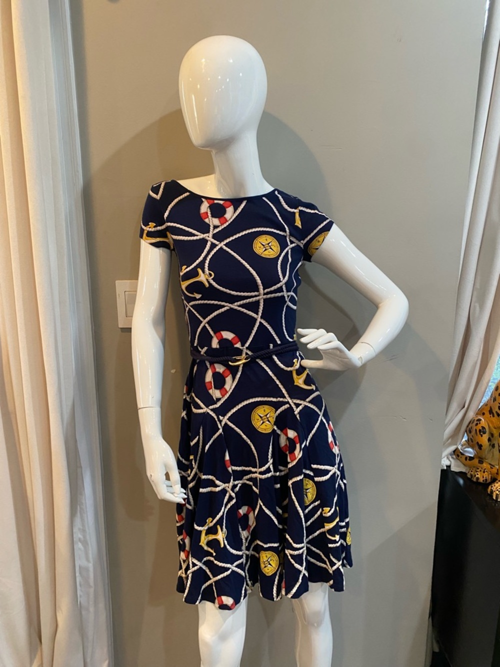 Lauren Ralph Lauren Navy Rope & Life Preserver Print Jersey Mini Dress XS